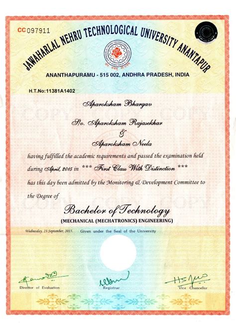 Original Degree Certificate .
